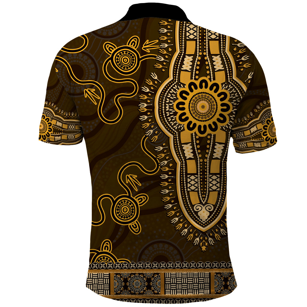 Gold African Dashiki With Australia Aboriginal Art Polo Shirt