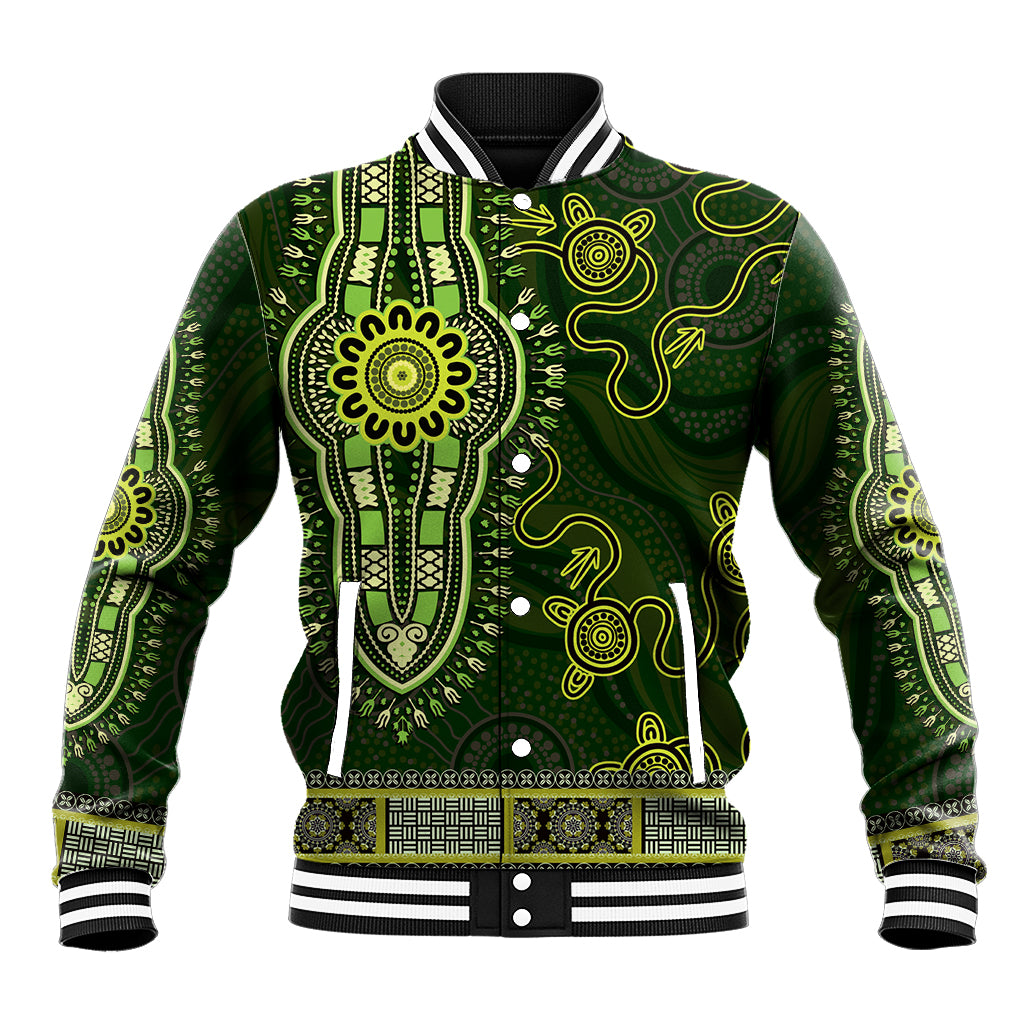 Lime Green African Dashiki With Australia Aboriginal Art Baseball Jacket