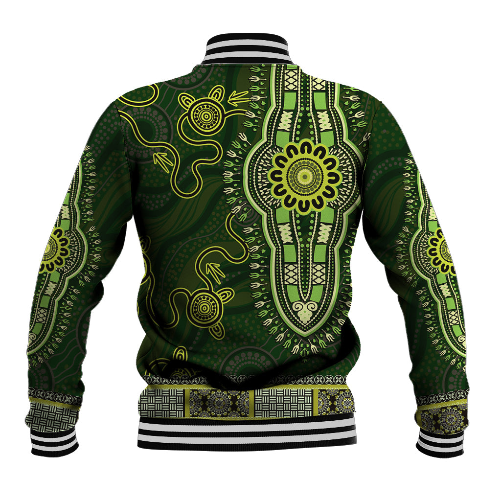 Lime Green African Dashiki With Australia Aboriginal Art Baseball Jacket