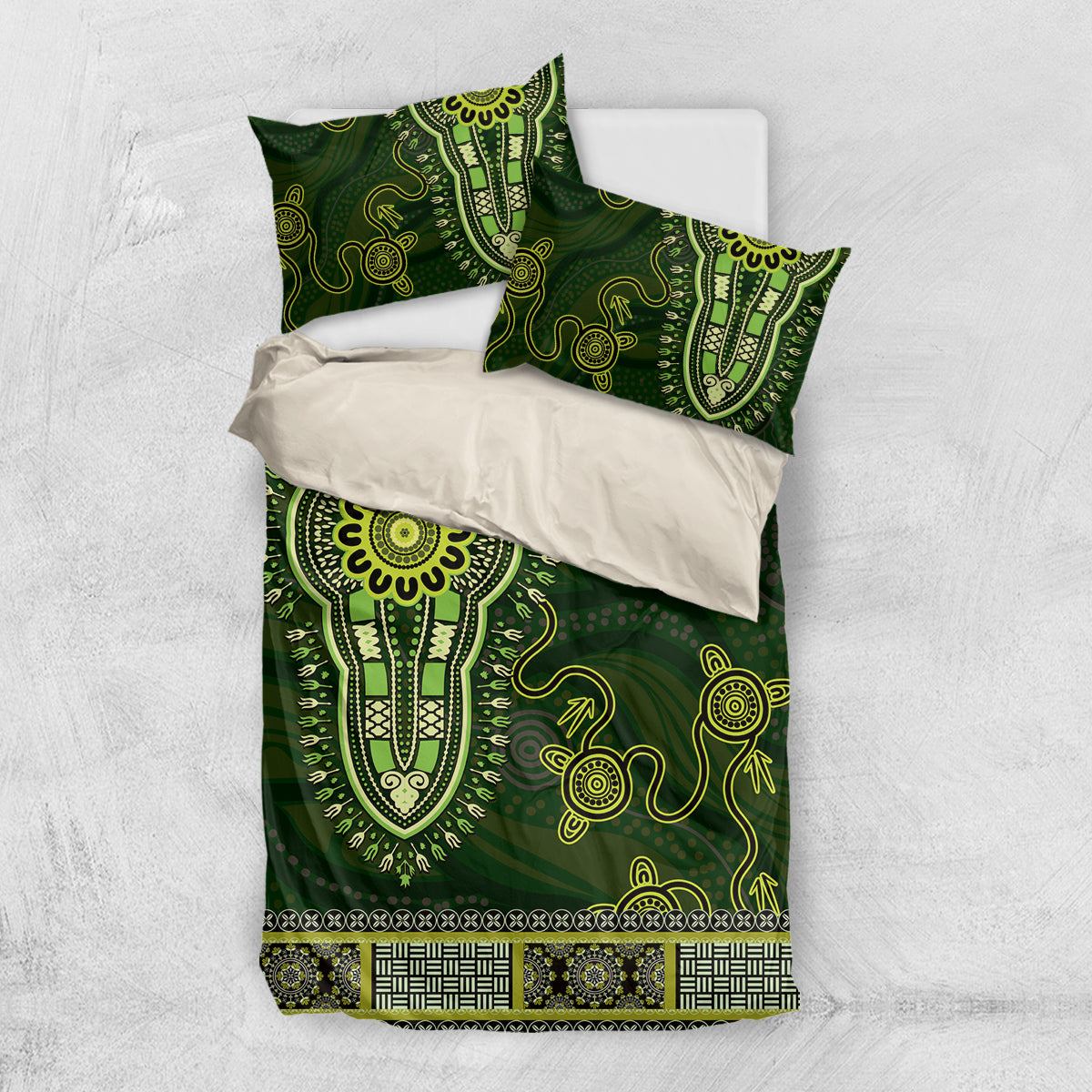 Lime Green African Dashiki With Australia Aboriginal Art Bedding Set