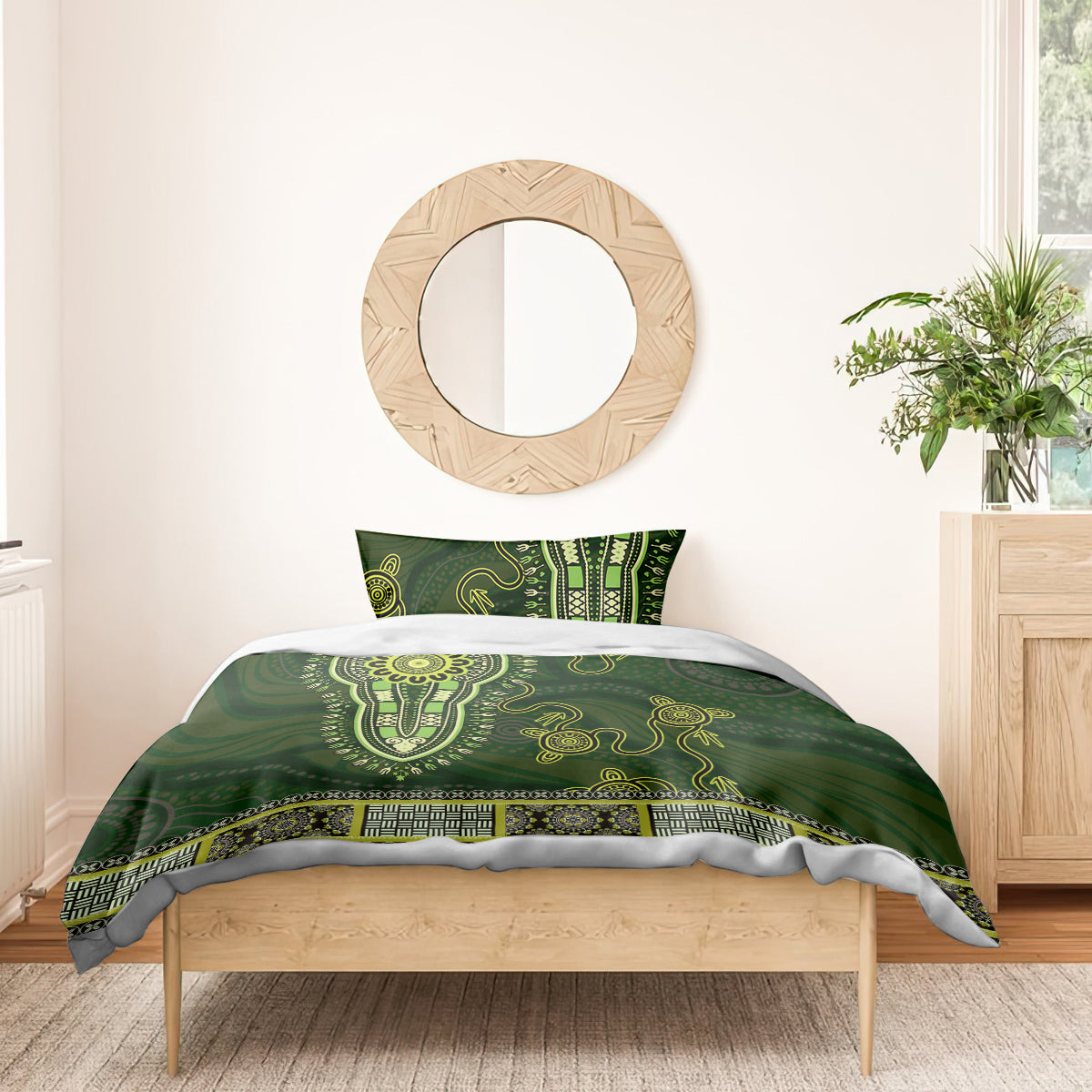 Lime Green African Dashiki With Australia Aboriginal Art Bedding Set