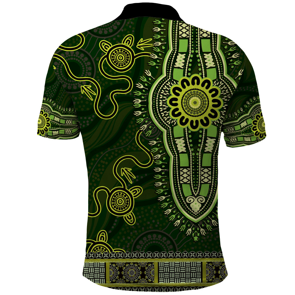 Lime Green African Dashiki With Australia Aboriginal Art Polo Shirt