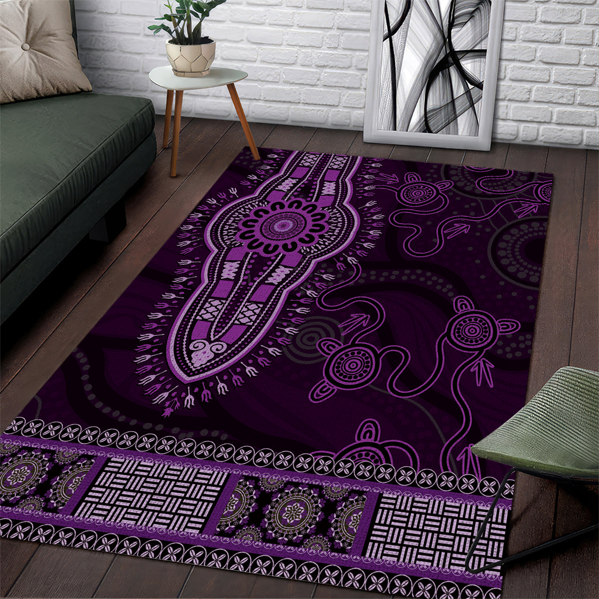 Purple African Dashiki With Australia Aboriginal Art Area Rug