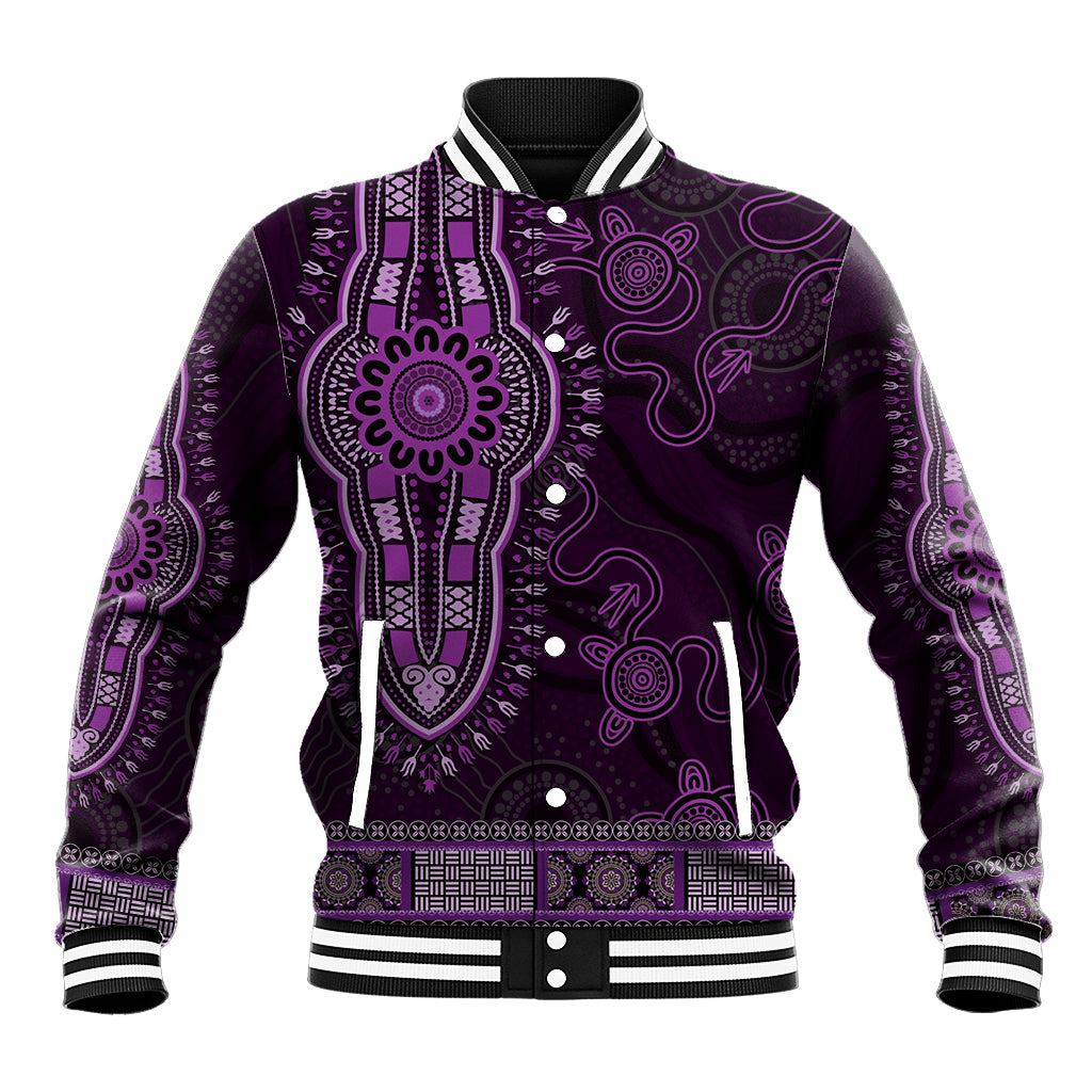 Purple African Dashiki With Australia Aboriginal Art Baseball Jacket