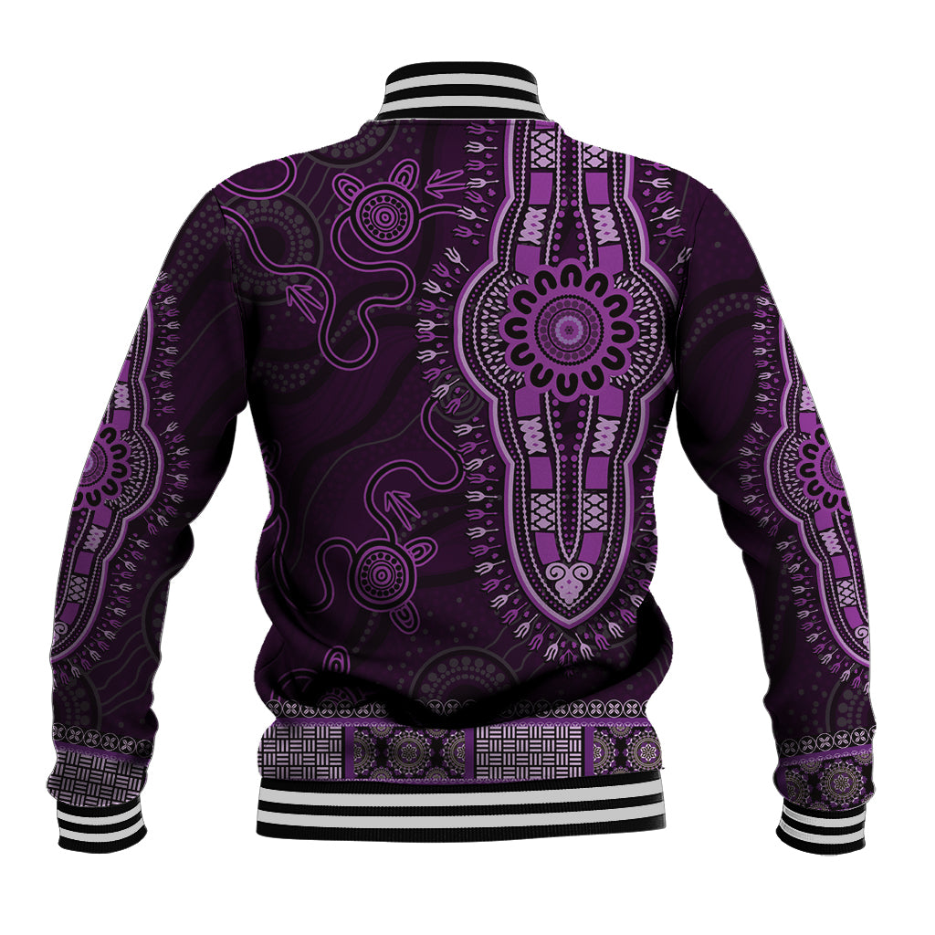 Purple African Dashiki With Australia Aboriginal Art Baseball Jacket