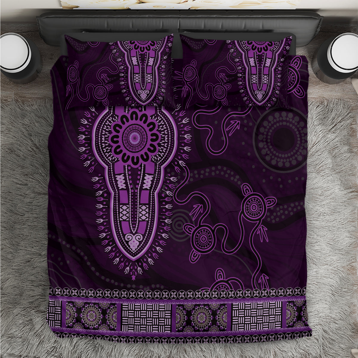 Purple African Dashiki With Australia Aboriginal Art Bedding Set