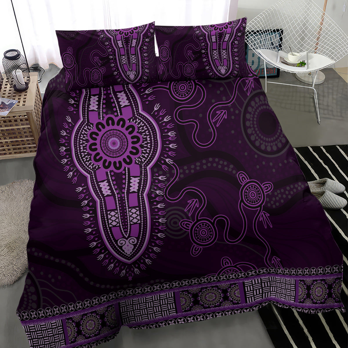 Purple African Dashiki With Australia Aboriginal Art Bedding Set