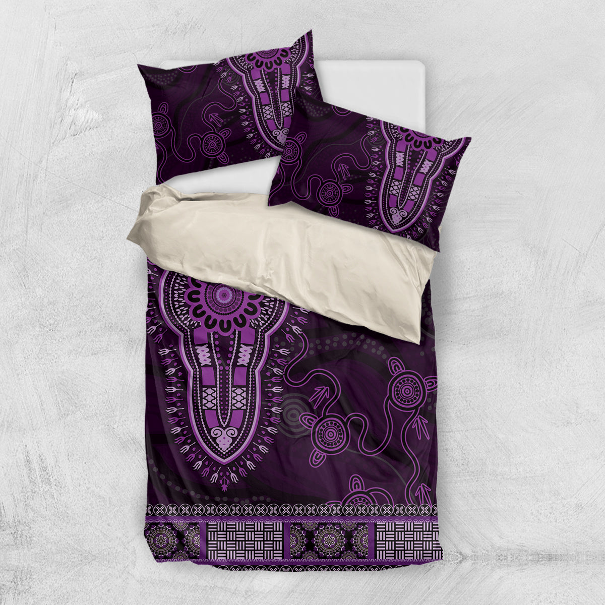 Purple African Dashiki With Australia Aboriginal Art Bedding Set