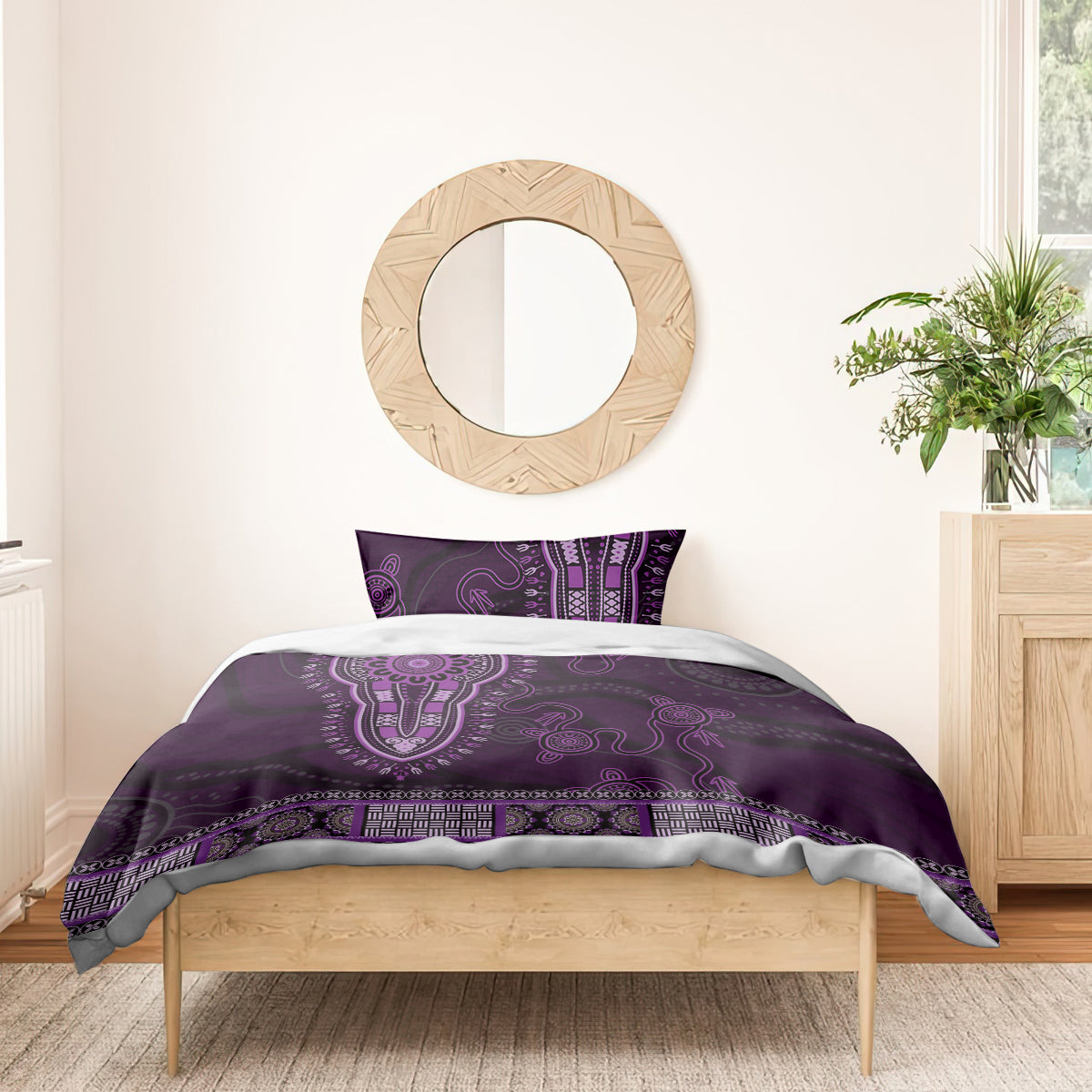 Purple African Dashiki With Australia Aboriginal Art Bedding Set