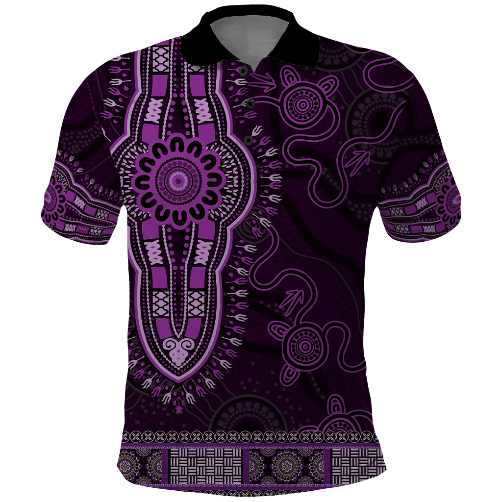 Purple African Dashiki With Australia Aboriginal Art Polo Shirt