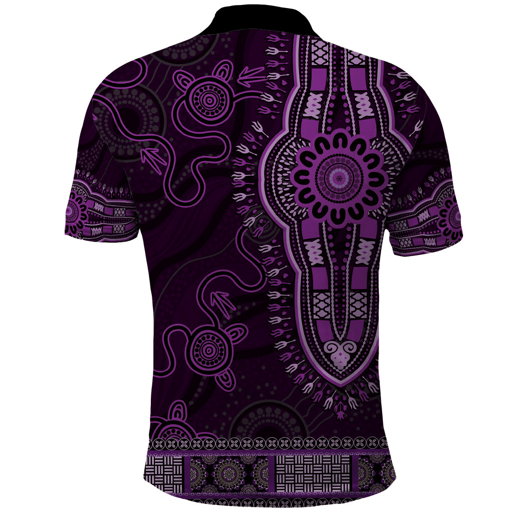 Purple African Dashiki With Australia Aboriginal Art Polo Shirt