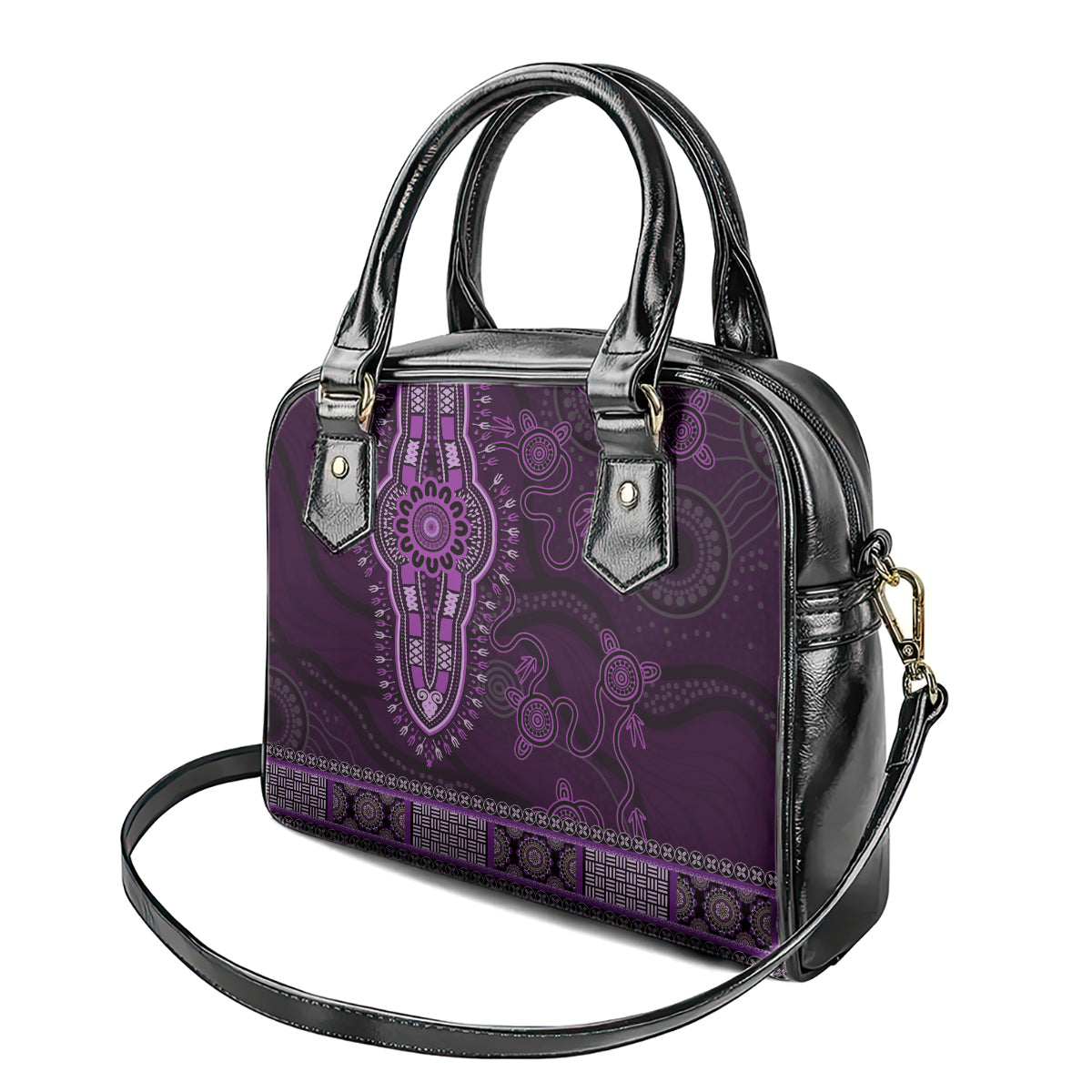 Purple African Dashiki With Australia Aboriginal Art Shoulder Handbag