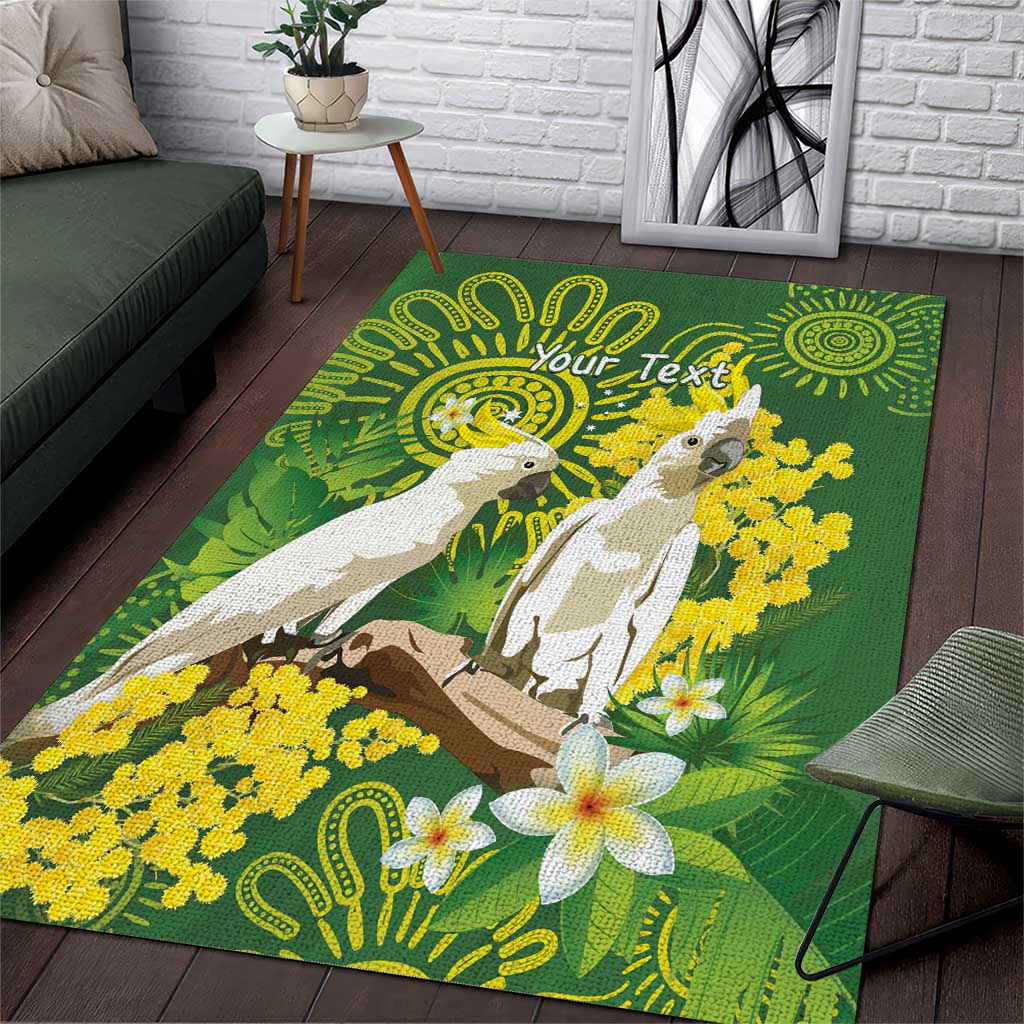 Personalised Australia Golden Wattle And Cacatua Galerita Area Rug Aboriginal Art