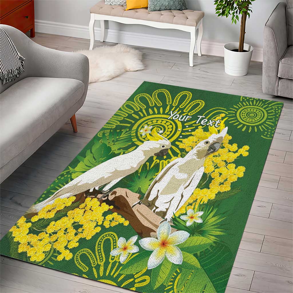 Personalised Australia Golden Wattle And Cacatua Galerita Area Rug Aboriginal Art