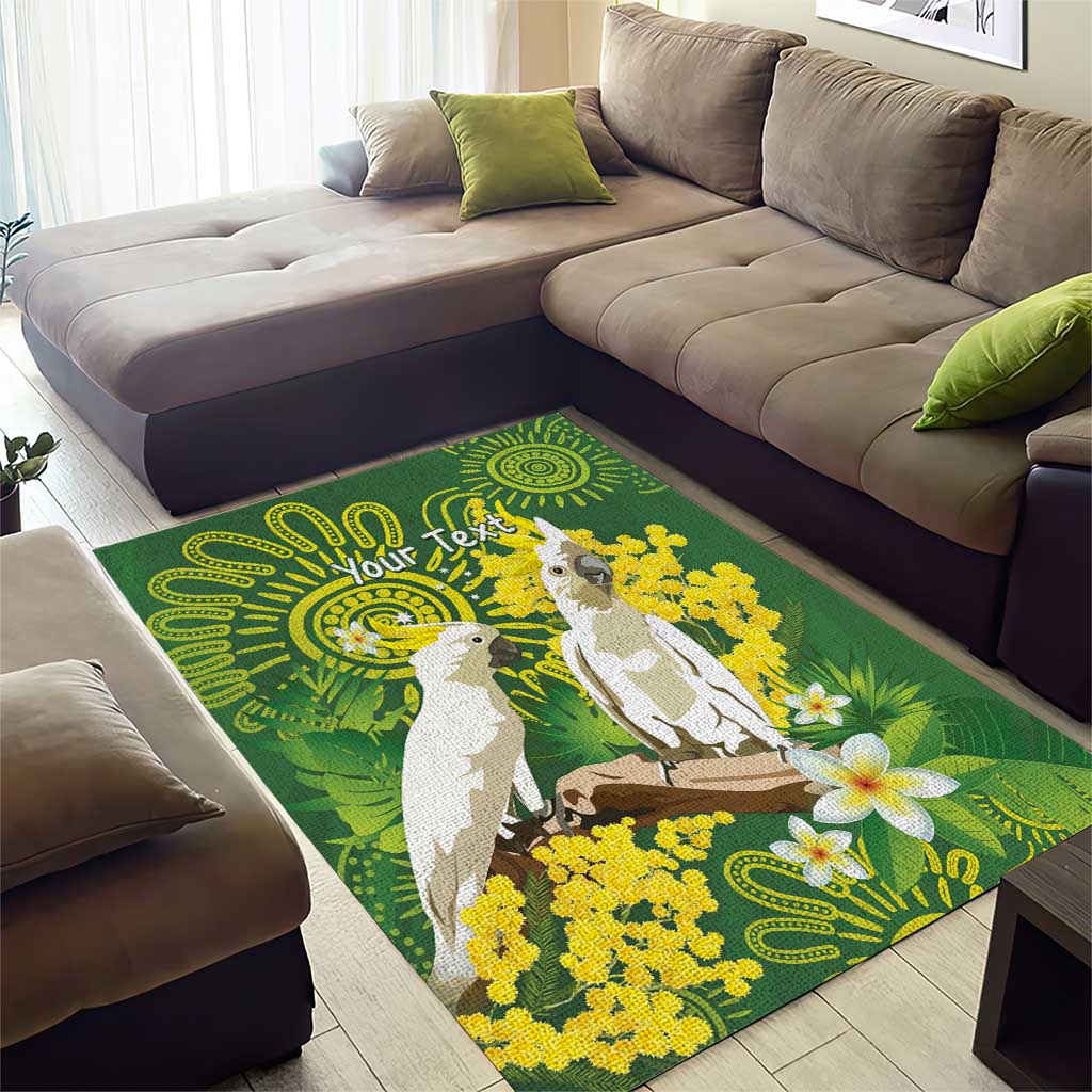 Personalised Australia Golden Wattle And Cacatua Galerita Area Rug Aboriginal Art