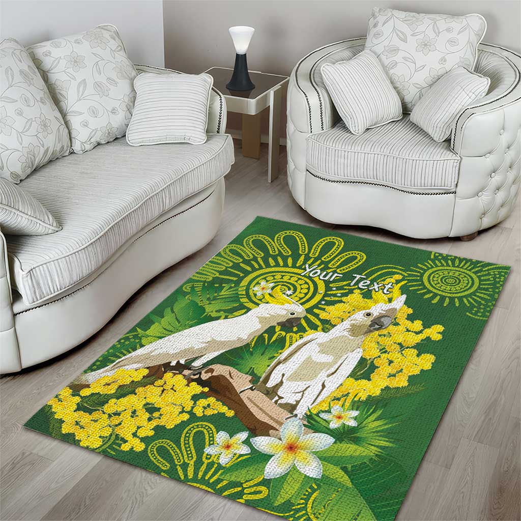 Personalised Australia Golden Wattle And Cacatua Galerita Area Rug Aboriginal Art