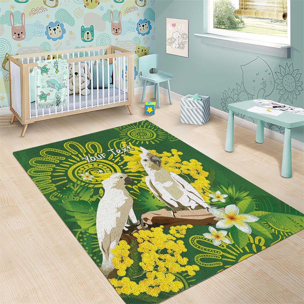 Personalised Australia Golden Wattle And Cacatua Galerita Area Rug Aboriginal Art