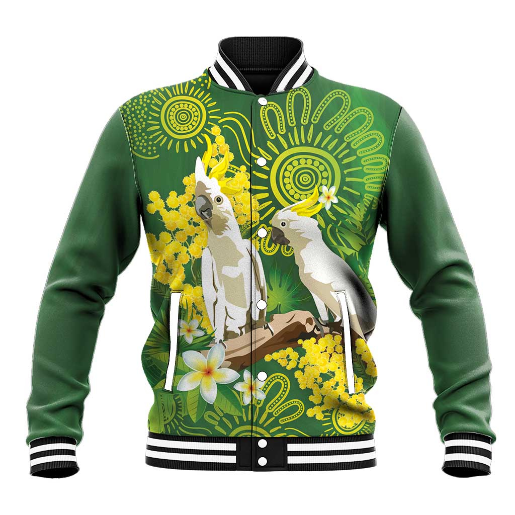 Personalised Australia Golden Wattle And Cacatua Galerita Baseball Jacket Aboriginal Art