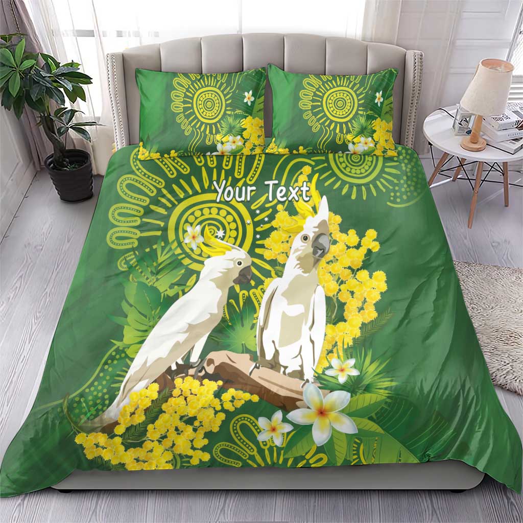 Personalised Australia Golden Wattle And Cacatua Galerita Bedding Set Aboriginal Art