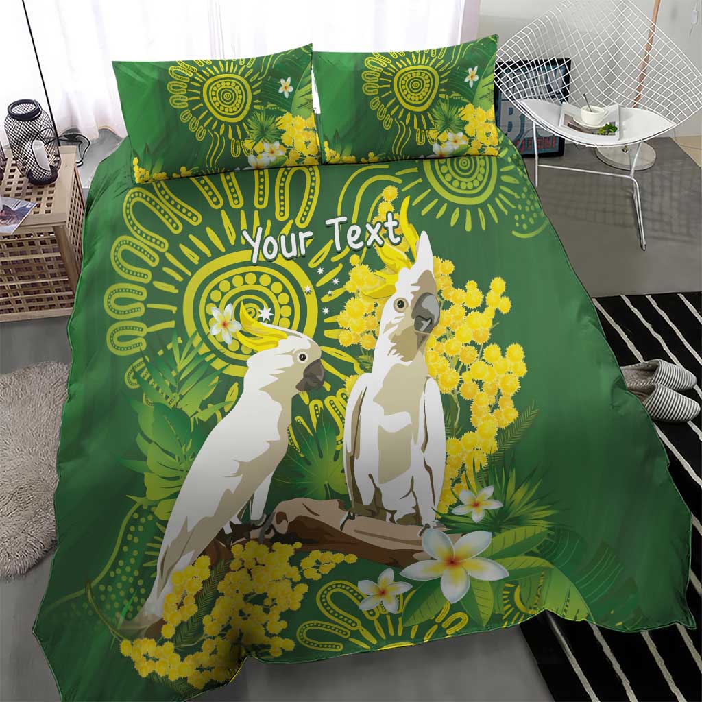 Personalised Australia Golden Wattle And Cacatua Galerita Bedding Set Aboriginal Art