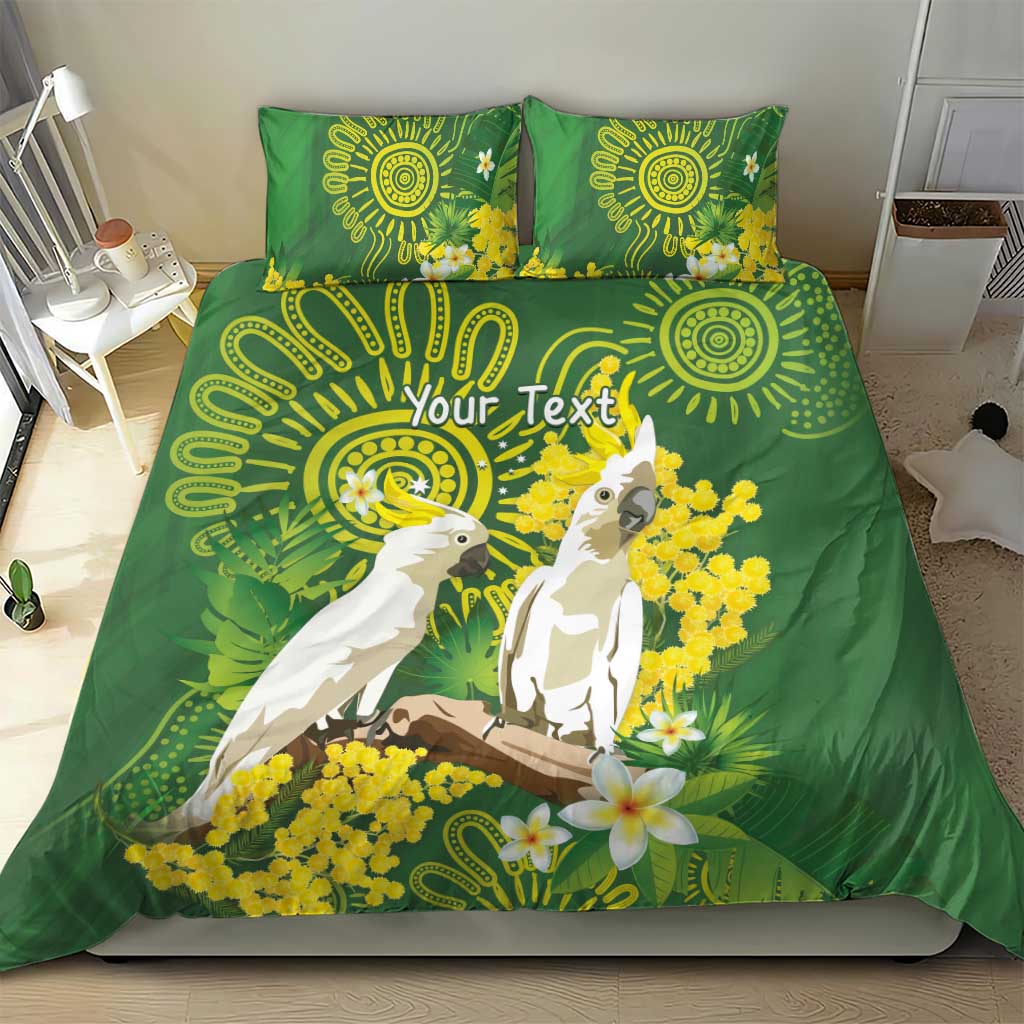 Personalised Australia Golden Wattle And Cacatua Galerita Bedding Set Aboriginal Art