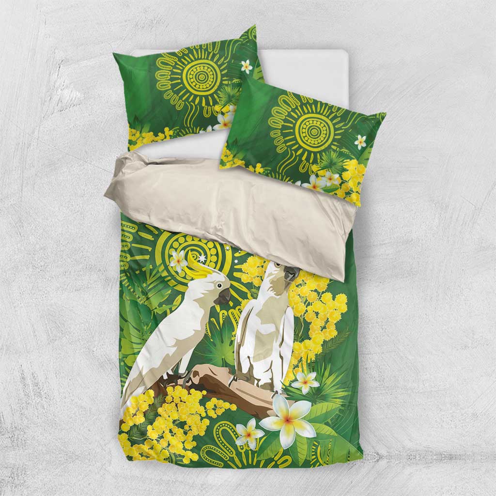 Personalised Australia Golden Wattle And Cacatua Galerita Bedding Set Aboriginal Art