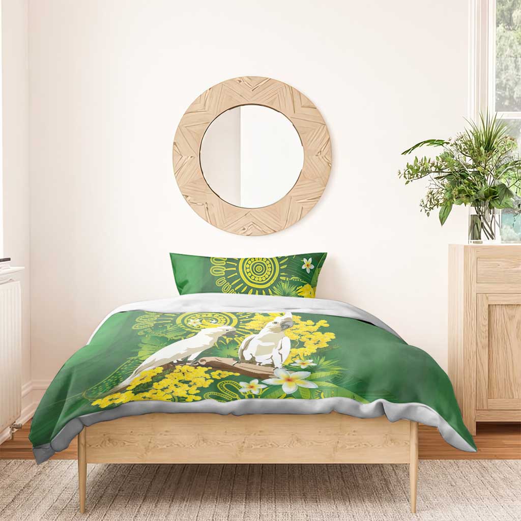 Personalised Australia Golden Wattle And Cacatua Galerita Bedding Set Aboriginal Art