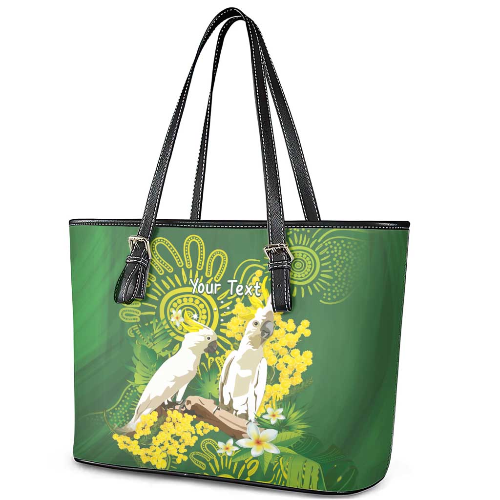 Personalised Australia Golden Wattle And Cacatua Galerita Leather Tote Bag Aboriginal Art