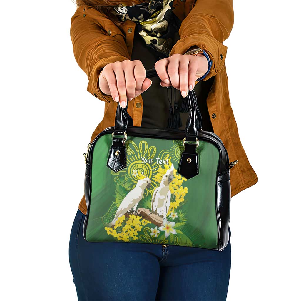 Personalised Australia Golden Wattle And Cacatua Galerita Shoulder Handbag Aboriginal Art