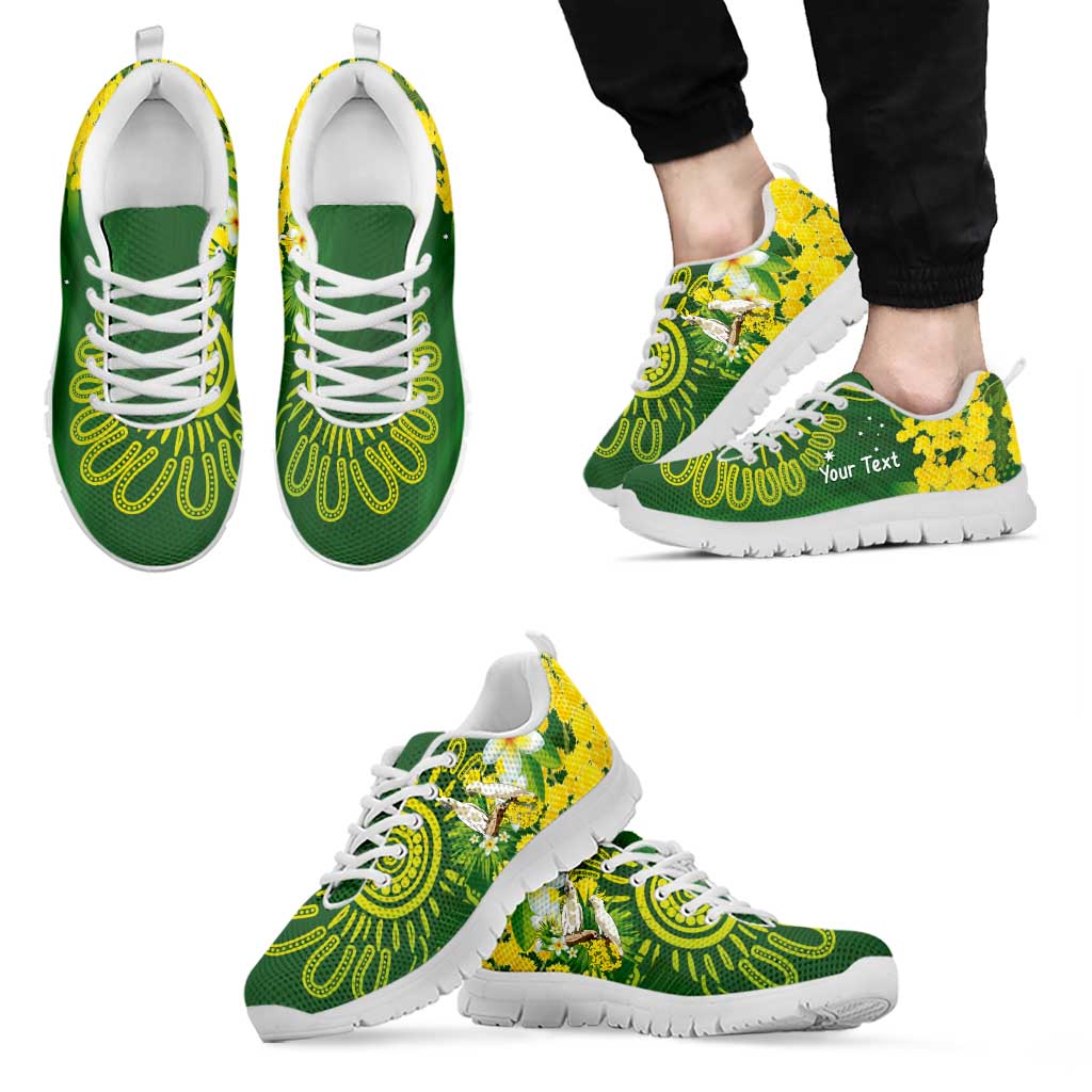 Personalised Australia Golden Wattle With Cacatua Galerita Sneakers Aboriginal Art