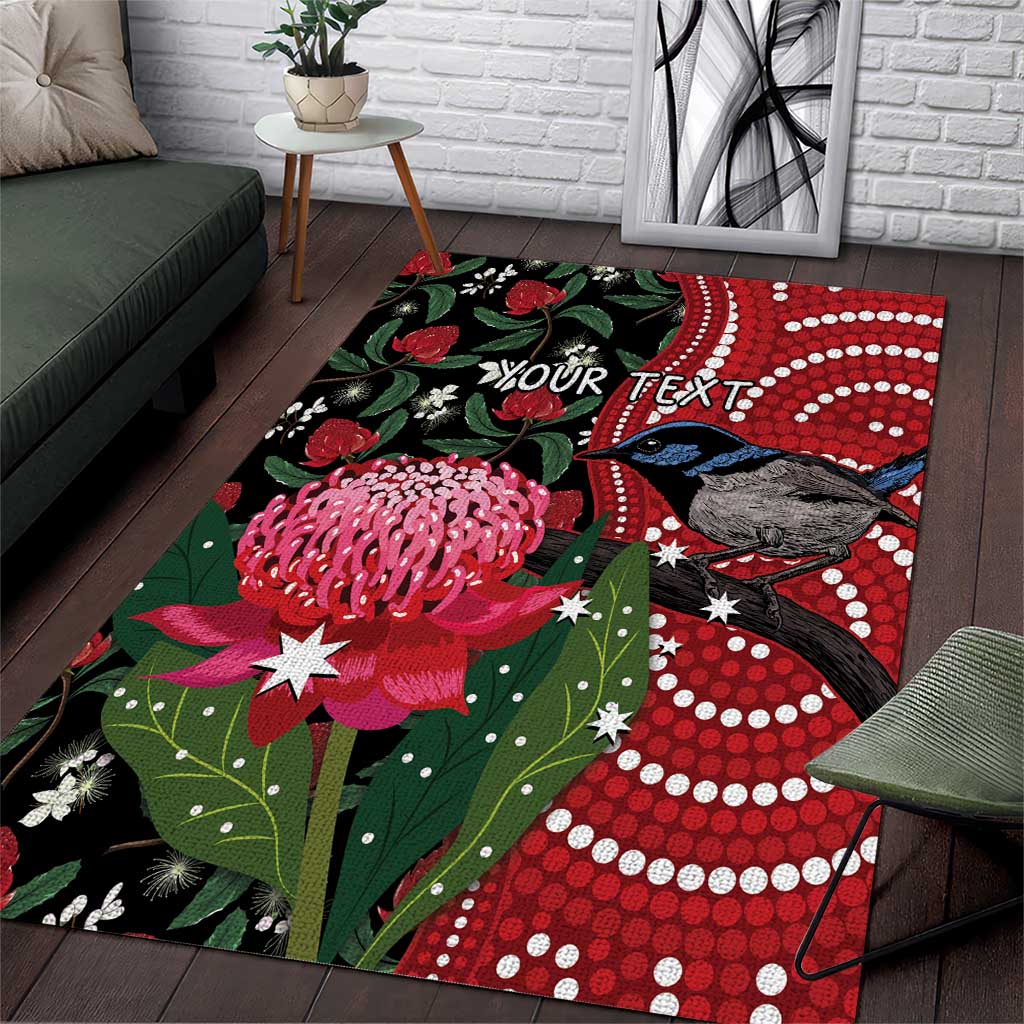 Personalised Australia Waratah And Superb Fairywren Area Rug Aboriginal Art