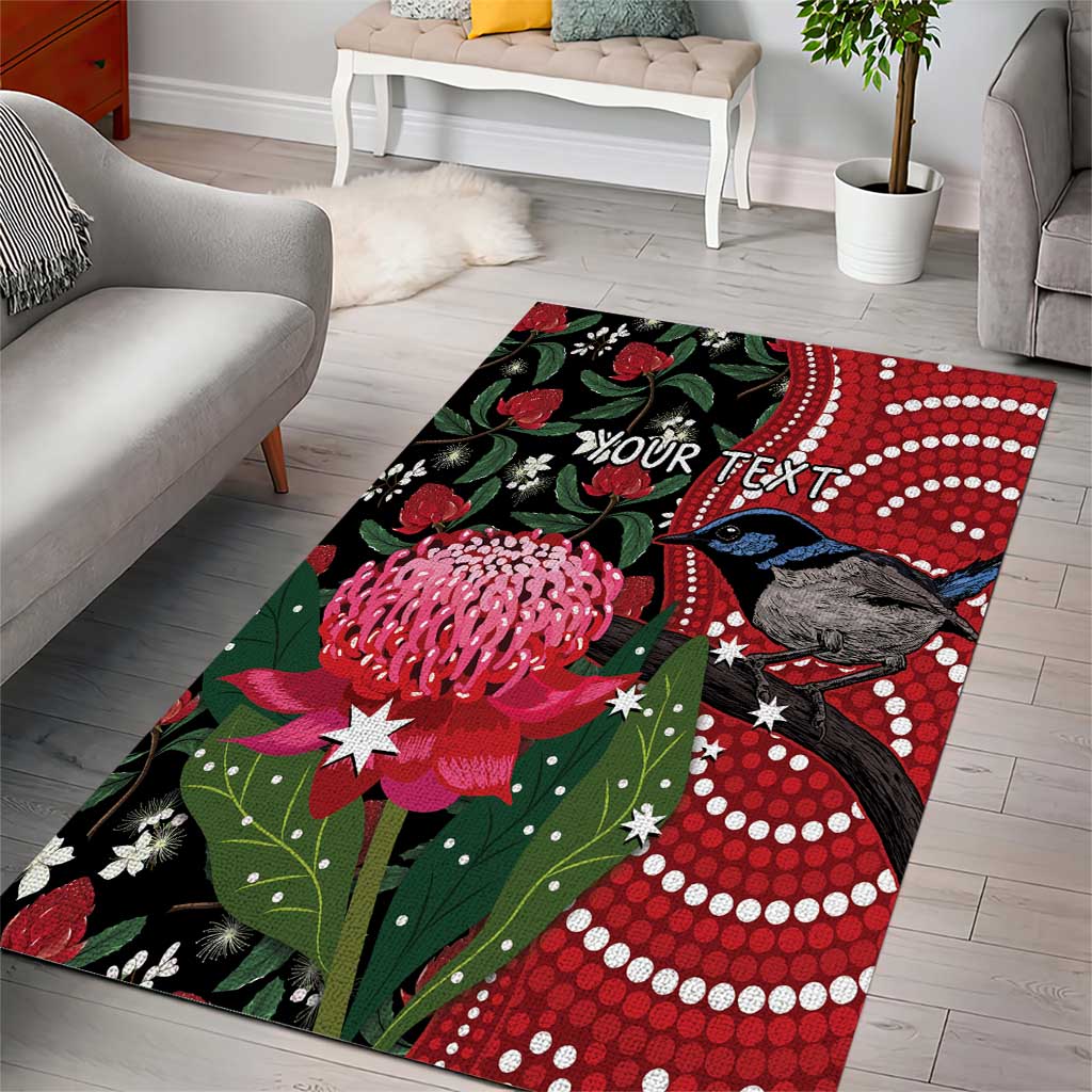 Personalised Australia Waratah And Superb Fairywren Area Rug Aboriginal Art