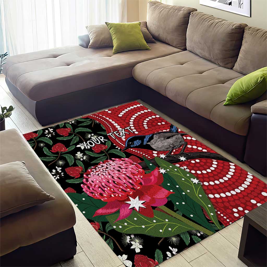 Personalised Australia Waratah And Superb Fairywren Area Rug Aboriginal Art