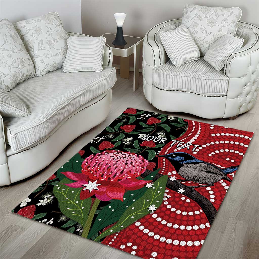 Personalised Australia Waratah And Superb Fairywren Area Rug Aboriginal Art