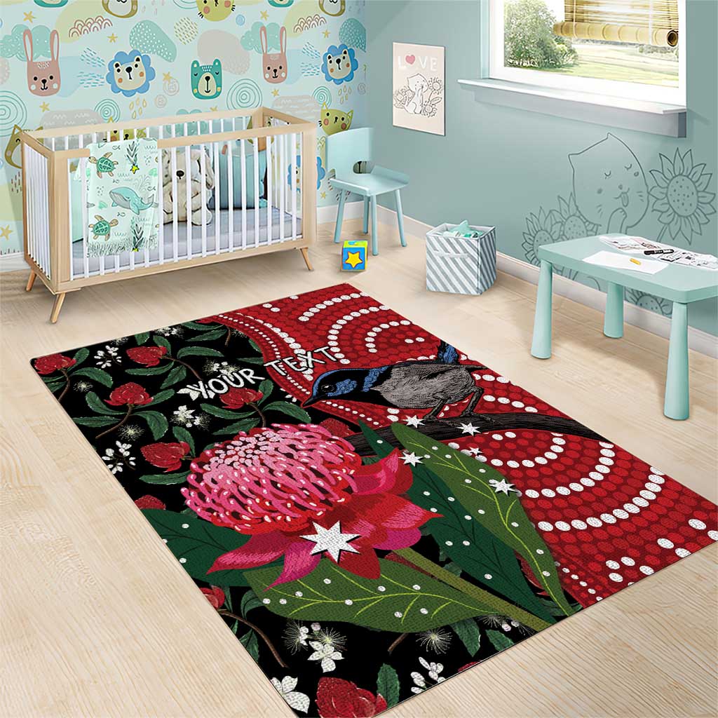 Personalised Australia Waratah And Superb Fairywren Area Rug Aboriginal Art