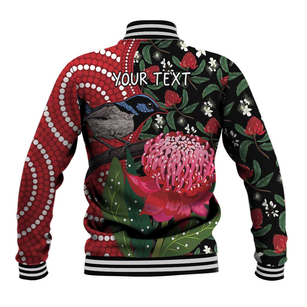 Personalised Australia Waratah And Superb Fairywren Baseball Jacket Aboriginal Art