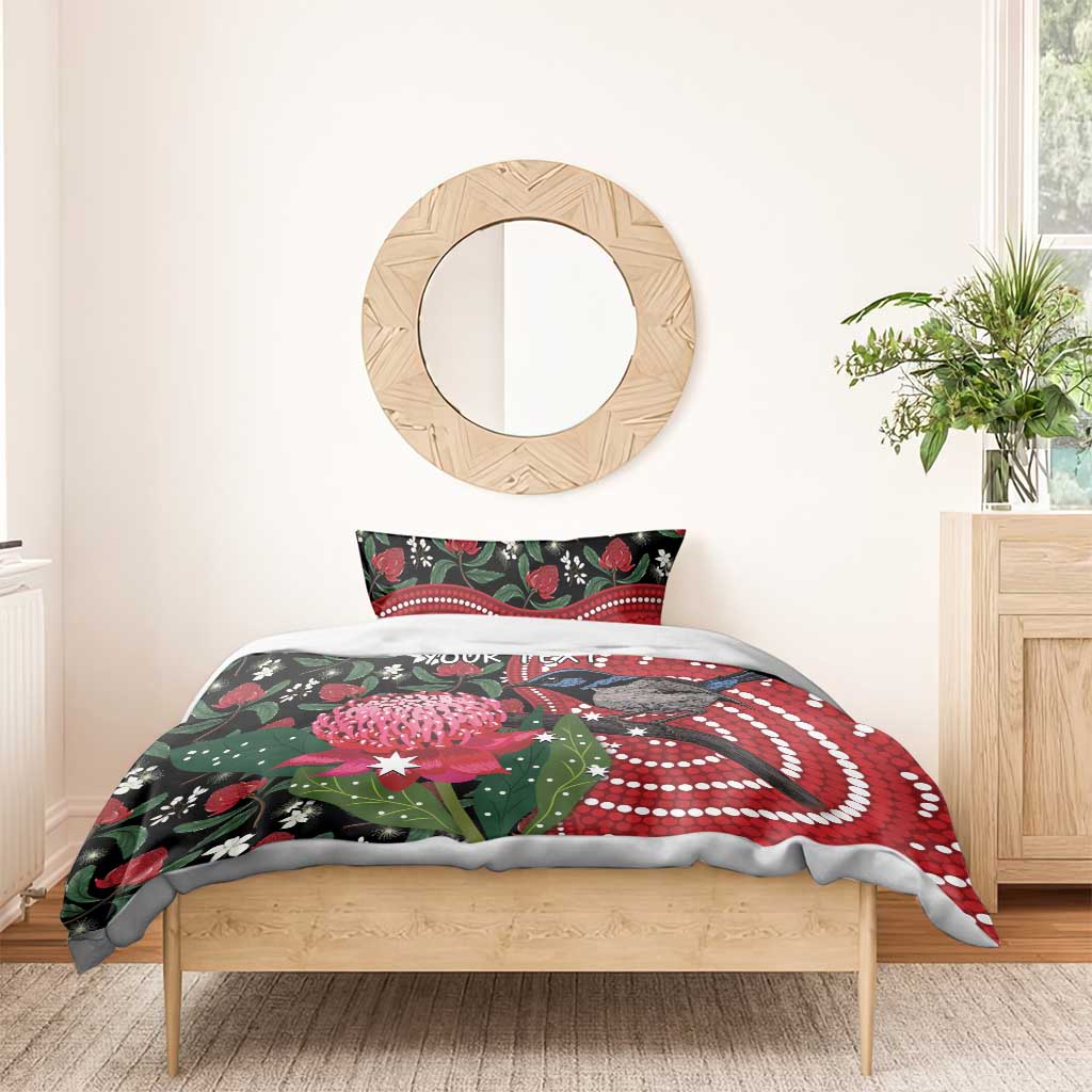 Personalised Australia Waratah And Superb Fairywren Bedding Set Aboriginal Art