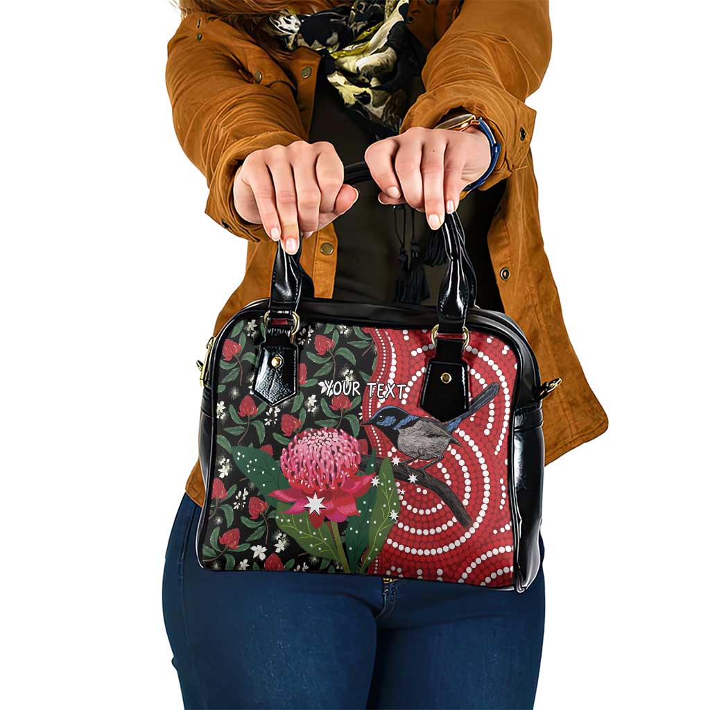 Personalised Australia Waratah And Superb Fairywren Shoulder Handbag Aboriginal Art