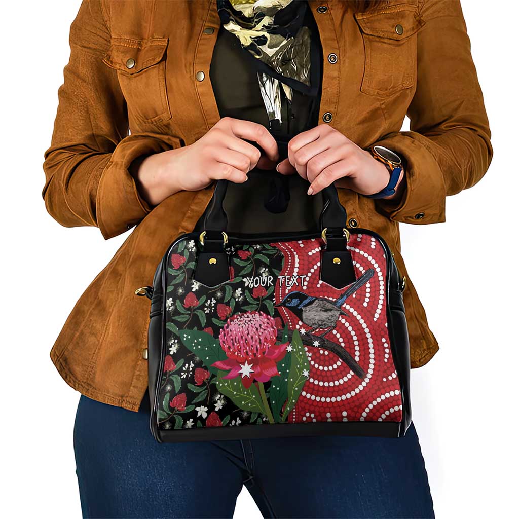 Personalised Australia Waratah And Superb Fairywren Shoulder Handbag Aboriginal Art