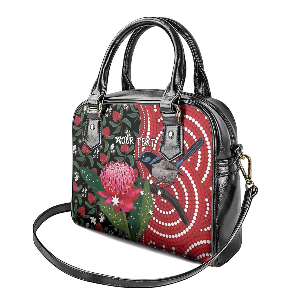 Personalised Australia Waratah And Superb Fairywren Shoulder Handbag Aboriginal Art