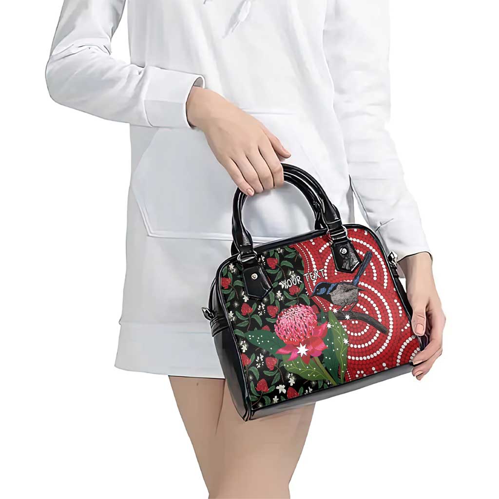 Personalised Australia Waratah And Superb Fairywren Shoulder Handbag Aboriginal Art