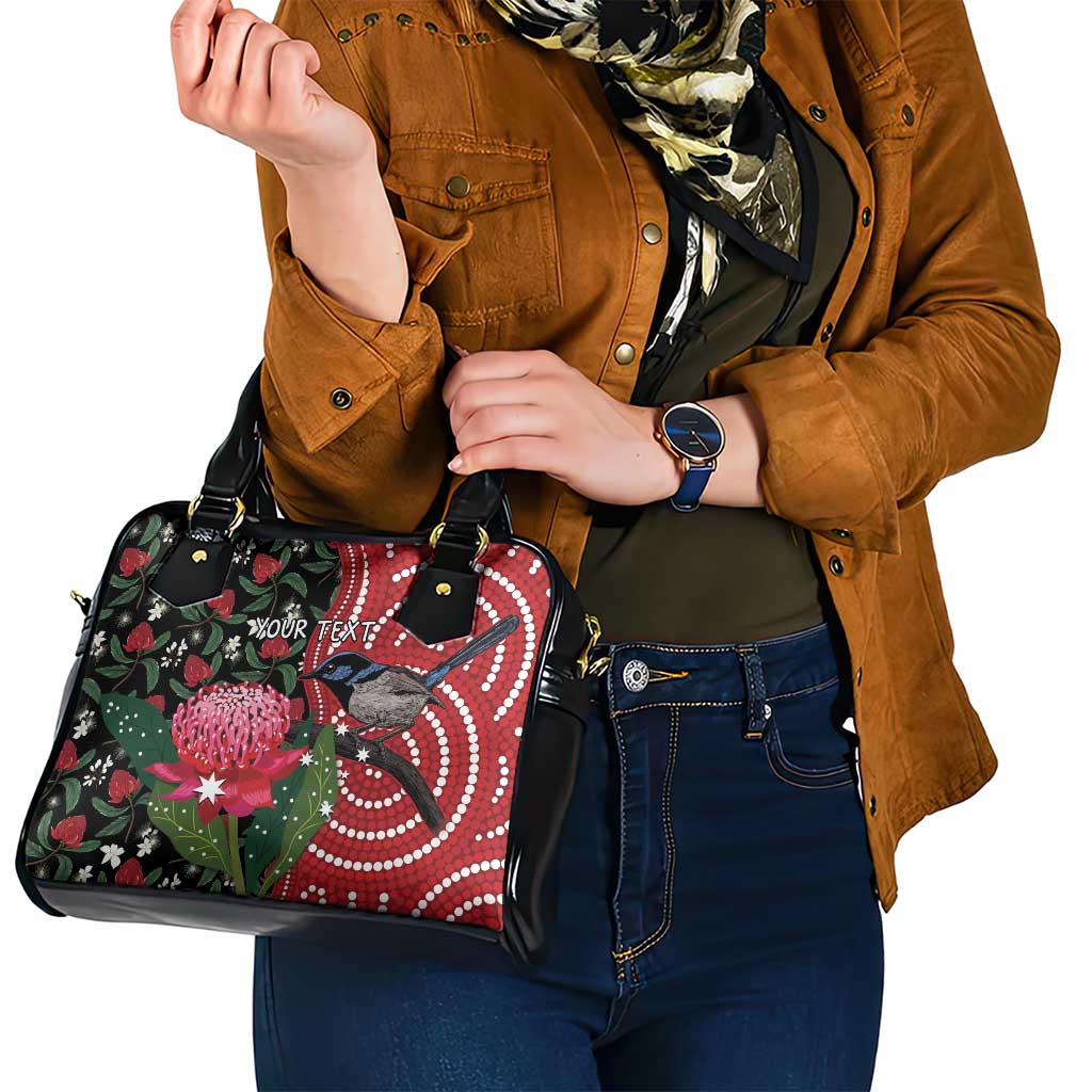 Personalised Australia Waratah And Superb Fairywren Shoulder Handbag Aboriginal Art