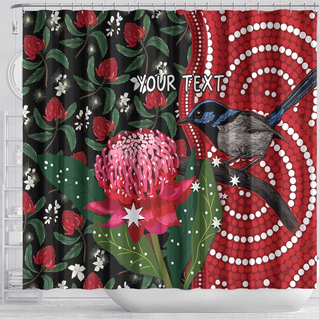 Personalised Australia Waratah And Superb Fairywren Shower Curtain Aboriginal Art