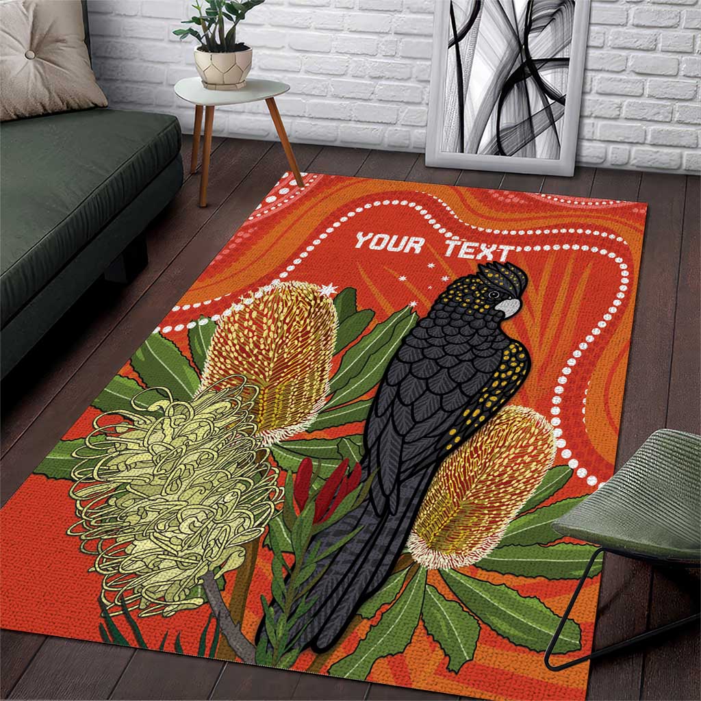 Personalised Australia Banksia And Black Cockatoo Area Rug Aboriginal Art