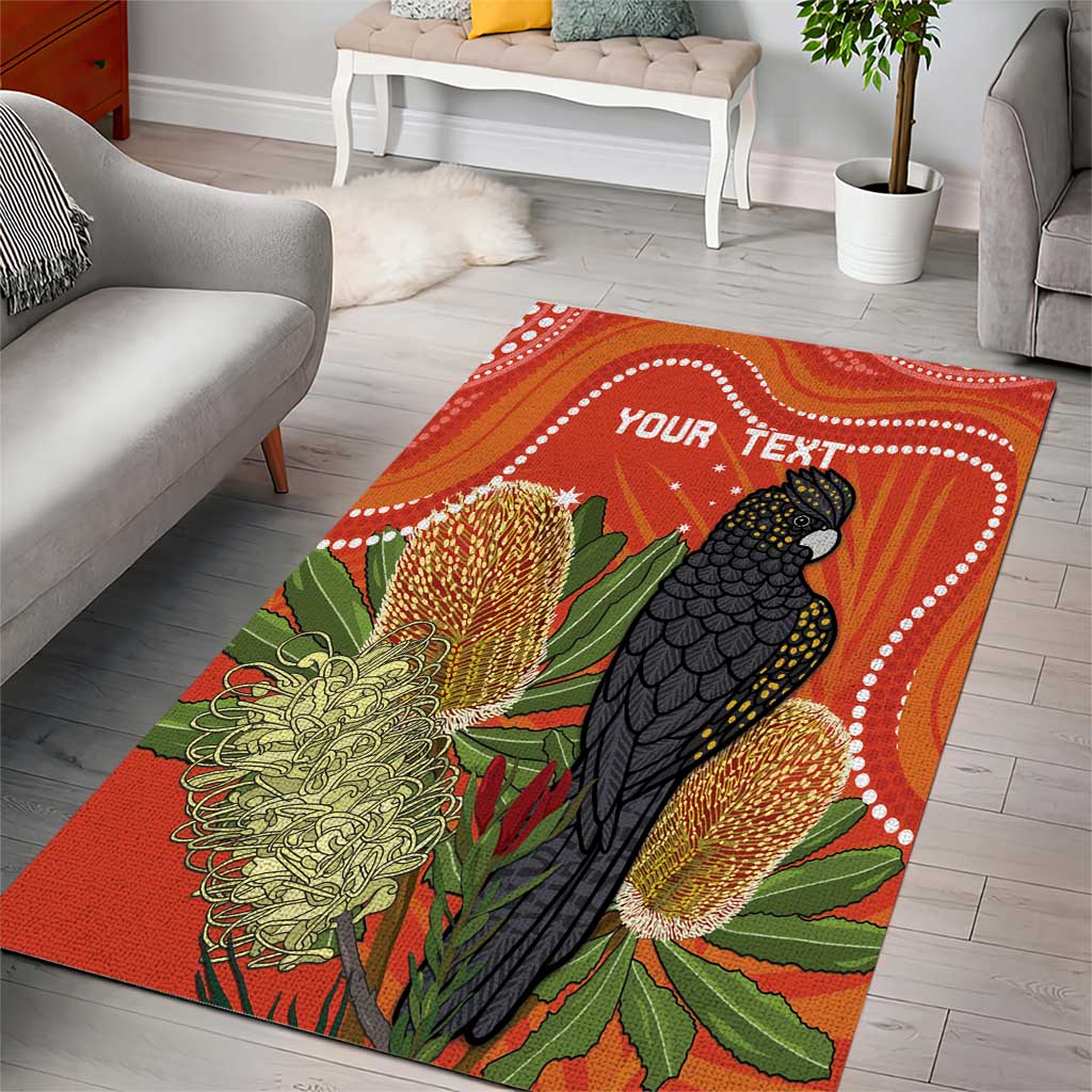 Personalised Australia Banksia And Black Cockatoo Area Rug Aboriginal Art