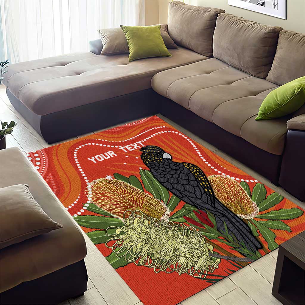 Personalised Australia Banksia And Black Cockatoo Area Rug Aboriginal Art