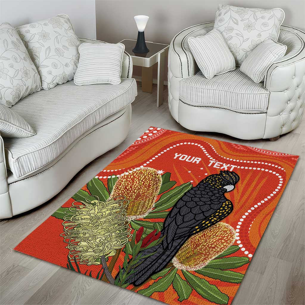 Personalised Australia Banksia And Black Cockatoo Area Rug Aboriginal Art