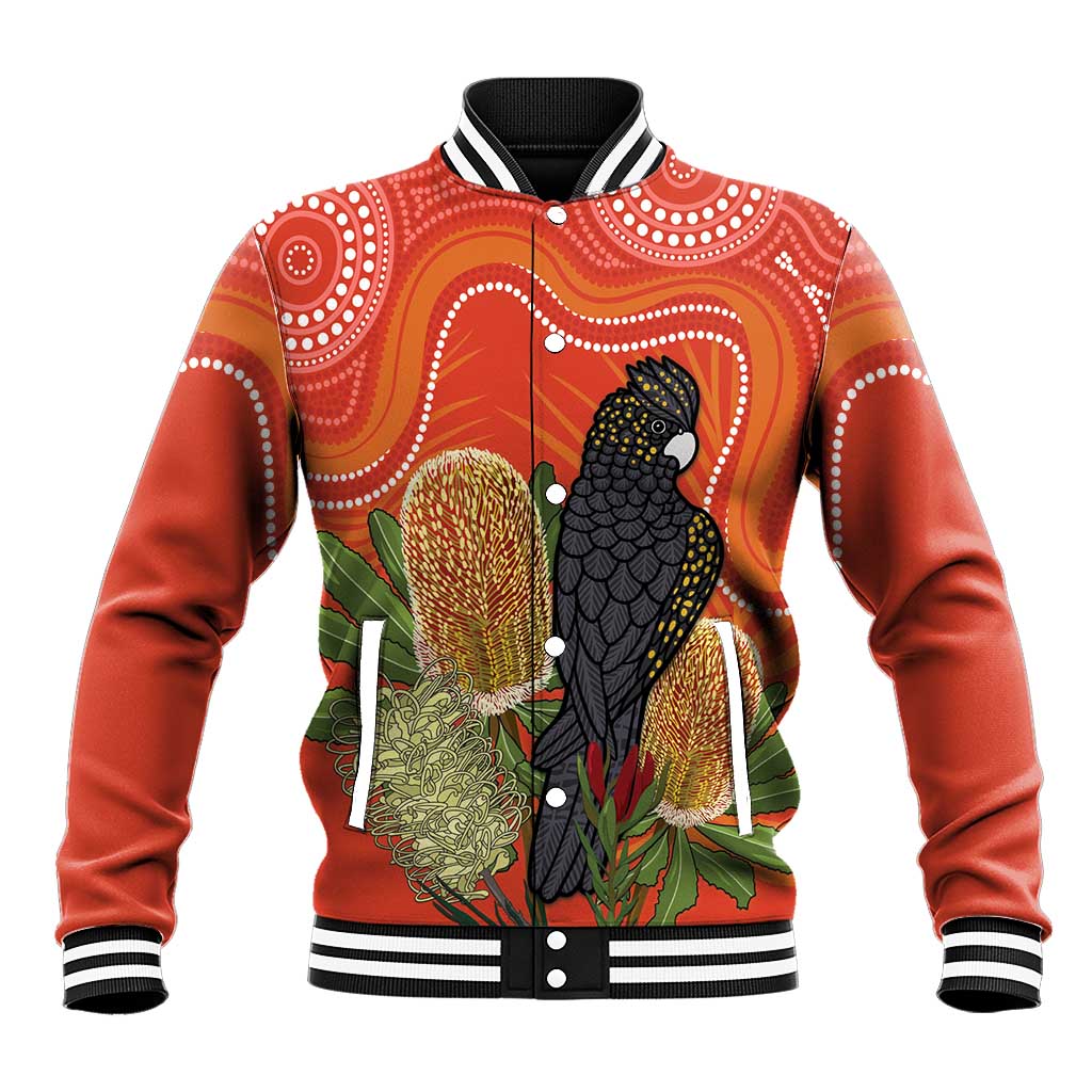 Personalised Australia Banksia And Black Cockatoo Baseball Jacket Aboriginal Art