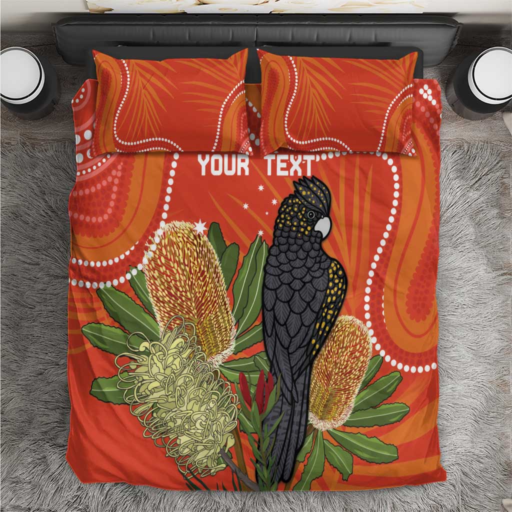 Personalised Australia Banksia And Black Cockatoo Bedding Set Aboriginal Art