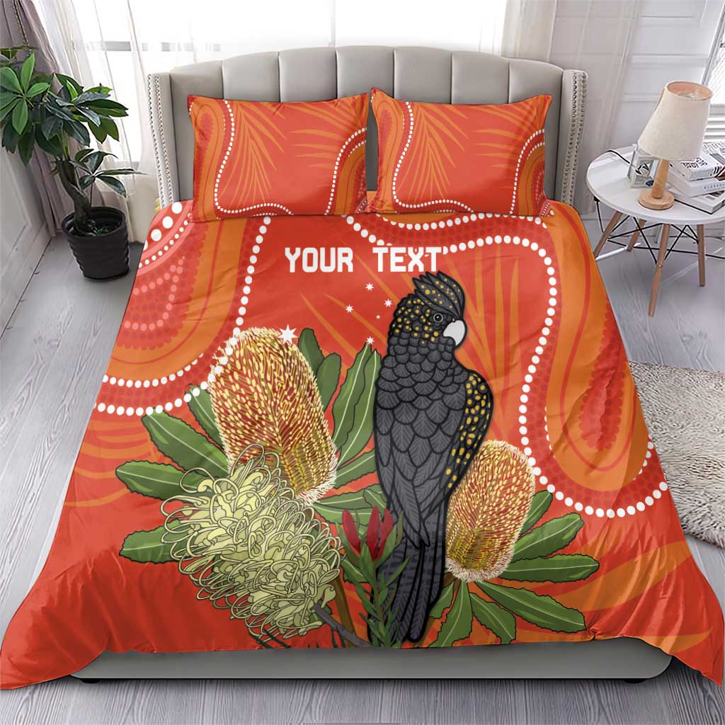 Personalised Australia Banksia And Black Cockatoo Bedding Set Aboriginal Art